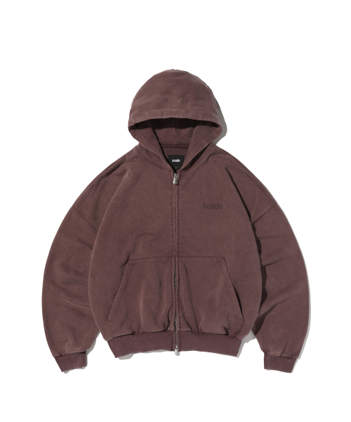 MUSINSA | SUADE CROPPED WASHED HOOD ZIP UP [WASHING BLACK]