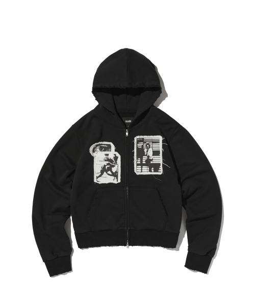PATCHWORK HOOD ZIP UP [BLACK]