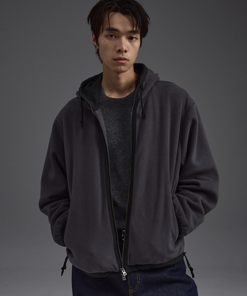 [POLARTEC] Fleece Hooded Full-Zip Jacket Charcoal Gray