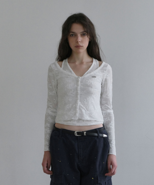 LACE TEXTURED SLEEVELESS SET [WHITE]