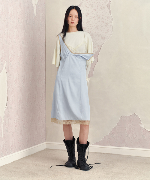 SILKY LACE SLIP DRESS, BLUE