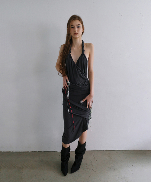 Draped Halter Dress, Charcoal