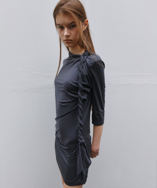 Fluid Scarf Mini Dress, Charcoal