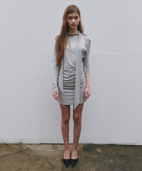 Fluid Scarf Mini Dress, Beige