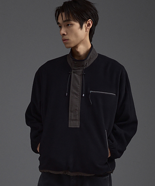 POLARTEC Half-Zip Oversized Fleece Sweatshirt Black