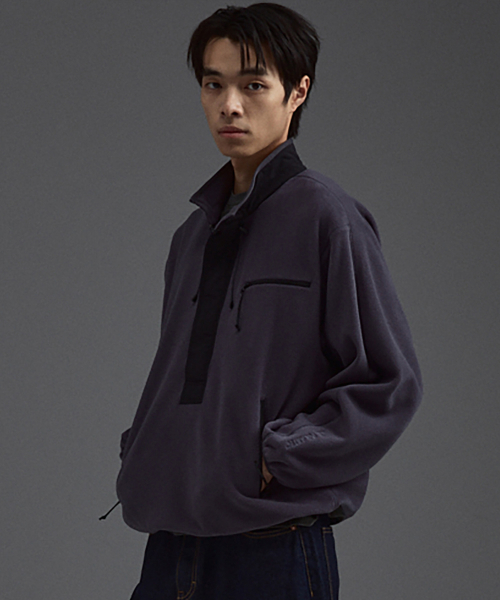 POLARTEC Half-Zip Oversized Fleece Sweatshirt Charcoal Gray
