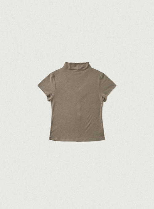 Wool Tencel Mock-Neck T-Shirt_Mocha