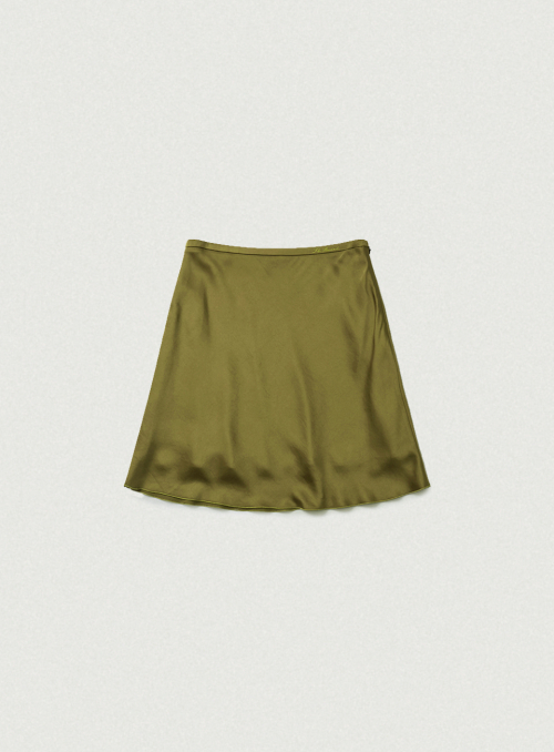 Glow Satin Midi Skirt_Olive
