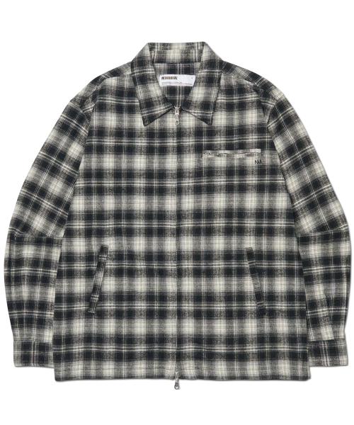노매뉴얼 FLANNEL FULL ZIP CHECK SHIRT - BLACK