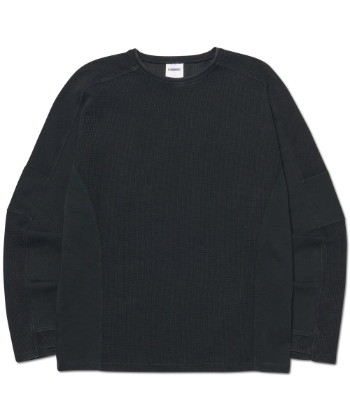 노매뉴얼 TRACE WAFFLE LONG SLEEVE TEE - BLACK