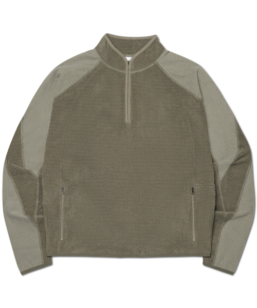 T.L HEAVY WAFFLE HALF ZIP-UP - CHARCOAL