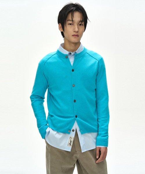 SHANE CASHMERE CREW-NECK CARDIGAN (BLUE)