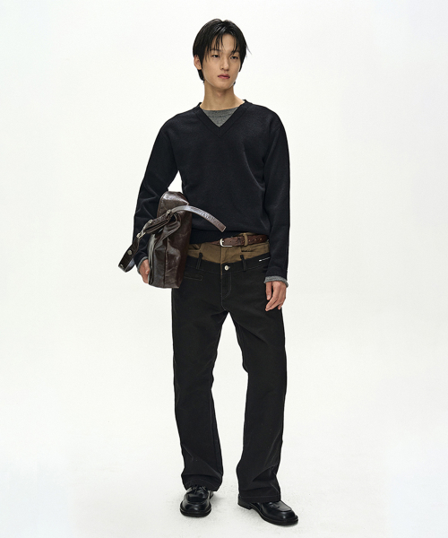 DOUBLE WAIST OXFORD WORK TROUSERS (BLACK/KHAKI)