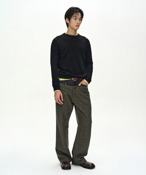 DOUBLE WAIST DENIM WOOL TROUSERS (GREY/INDIGO)