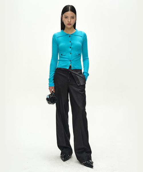 BUTTON-FOLD TROUSERS (GREY/BLACK)