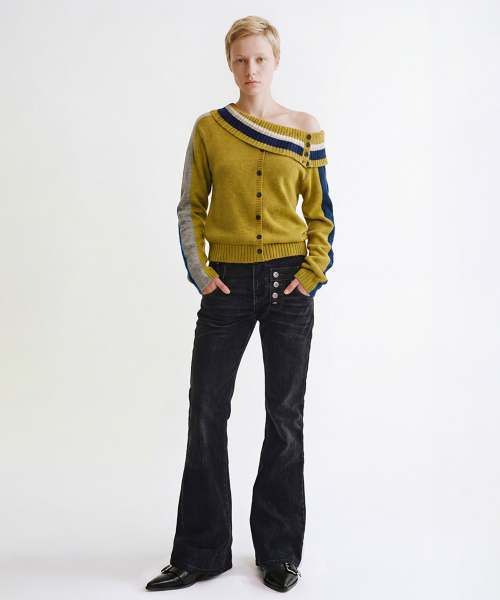 ASYMMETRIC LAYERED BOOTCUT PANTS (BLACK)