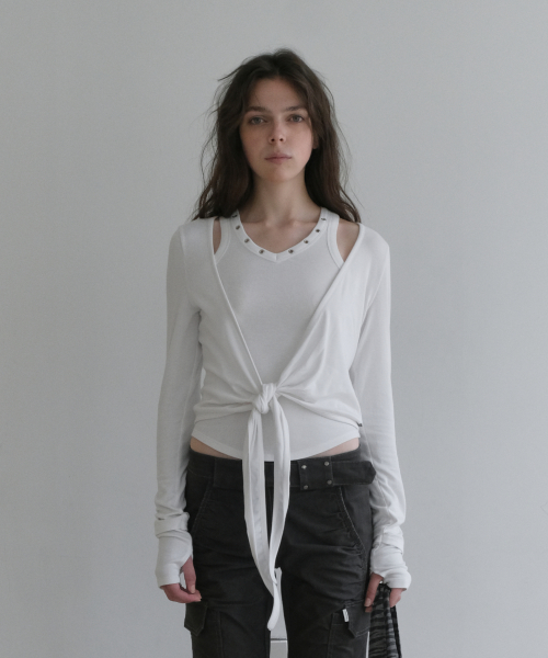 WRAP CARDIGAN SLEEVELESS SET [IVORY]