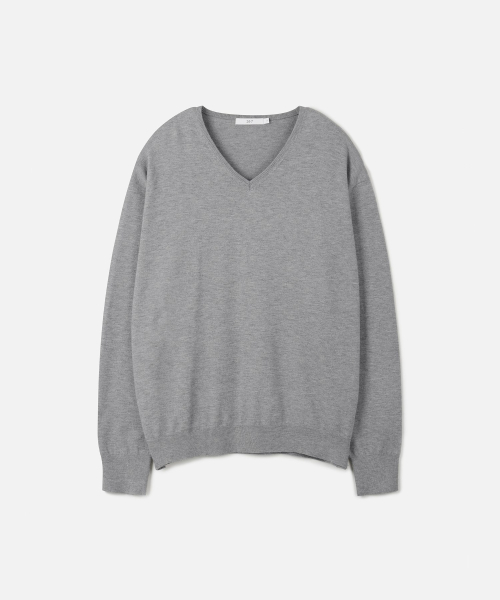 FINE RIBBED 브이넥 12GG 니트 MELANGE GRAY — Main product photo