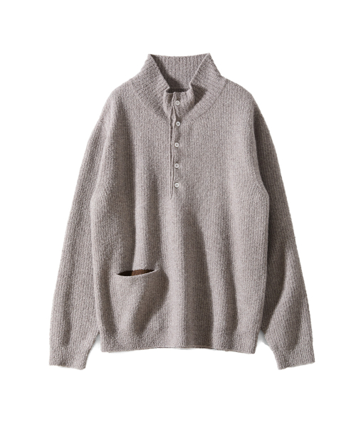 Phoebe High Neck Button Knit Melange Beige
