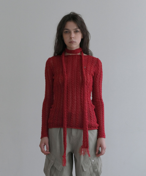 NET HAIRY SLIM PULLOVER [RED]