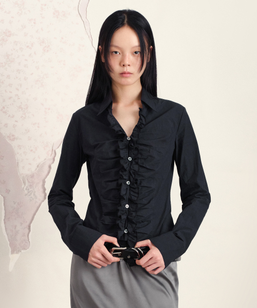 RUFFLE FITTED SHIRT, CHARCOAL