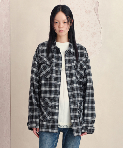 POCKET OVERFIT CHECK SHIRT, BLACK