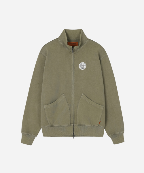HIGH NECK ZIP UP SWEAT CARDIGAN OLIVE KHAKI