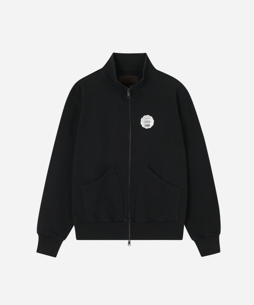 HIGH NECK ZIP UP SWEAT CARDIGAN BLACK