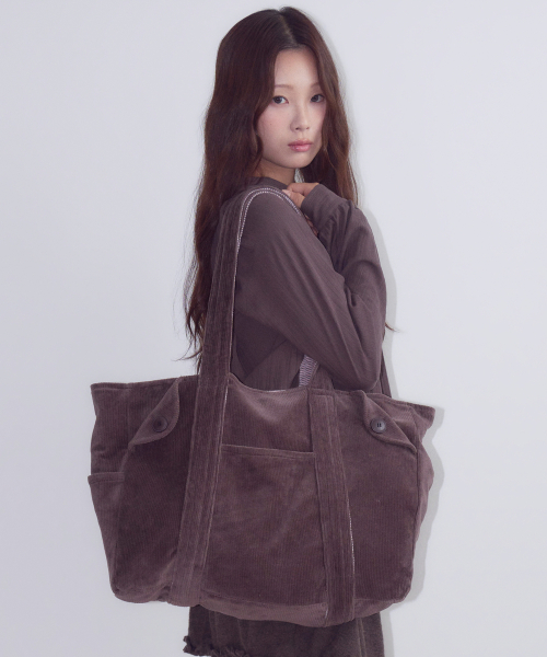 Reversible Corduroy Tote Bag, Brown