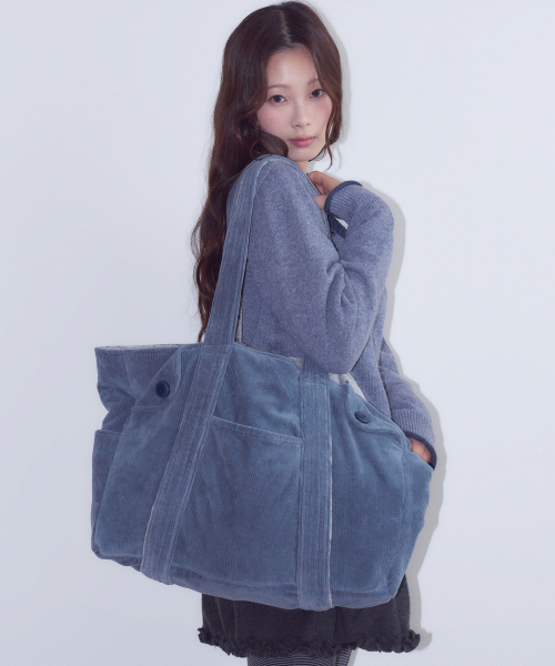 Reversible Corduroy Tote Bag, Teal
