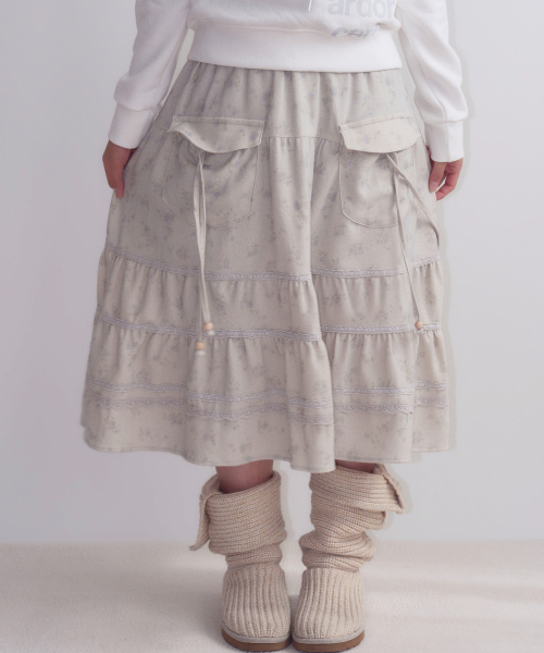 Lace Shirring Pocket Skirt, Khaki