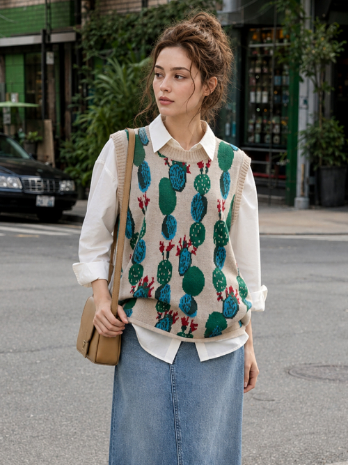 Semi-Loose Fit Patterned Knit Vest_P6CVT007A