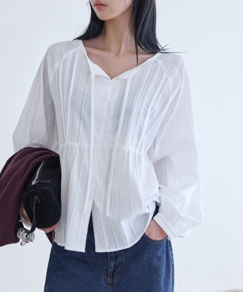 Lace Cotton Loose Blouse, WHITE