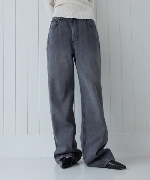 Straight Semi Flare Jeans, GREY