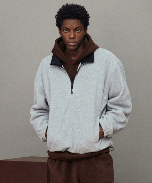 Oversized Fleece Half Zip-Up (Light Grey) TNTS6F100G2