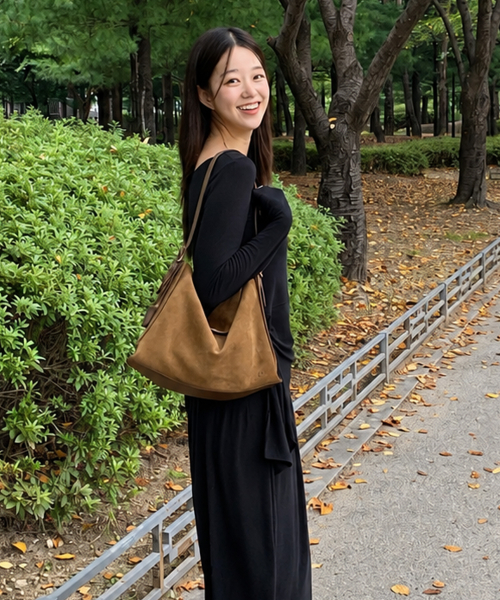 찰스앤키스 라지 레더 & 스웨이드 탑 플랩 호보백 SL2-40782922-1