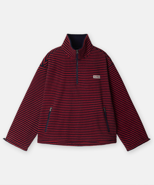 TB-스트라이프 플리스 반집업 RD (E6W10G2203) — Main product photo