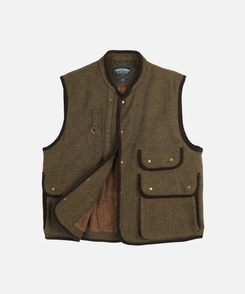 HERRINGBONE WOOL HUNTING VEST _ BROWN GREEN