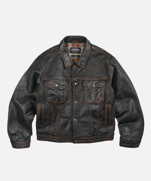 COWHIDE STORM TRUCKER JACKET _ WASHED BROWN