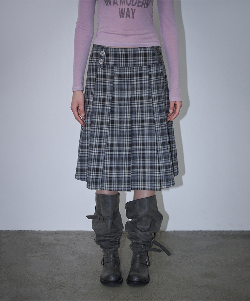 로타입 Double-belt Pleated Skirt - Gray