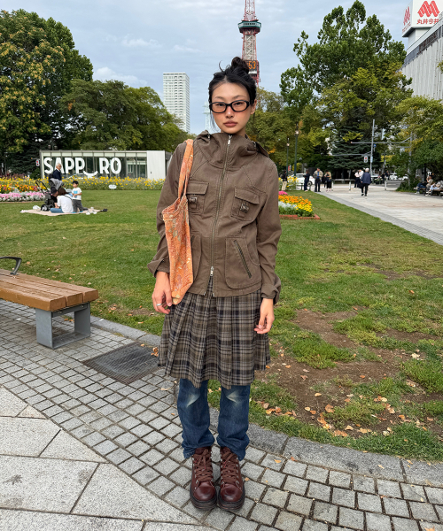 Double-belt Pleated Skirt - Beige