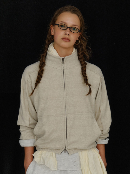 TERRY TRACK JACKET, OATMEAL