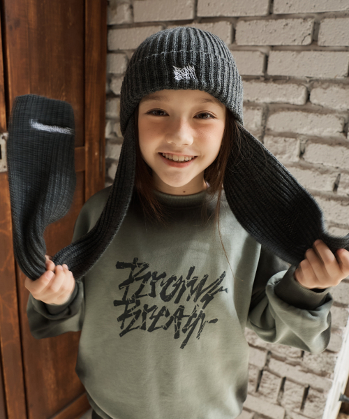 KIDS TAG MUFFLER BEANIE - CHARCOAL