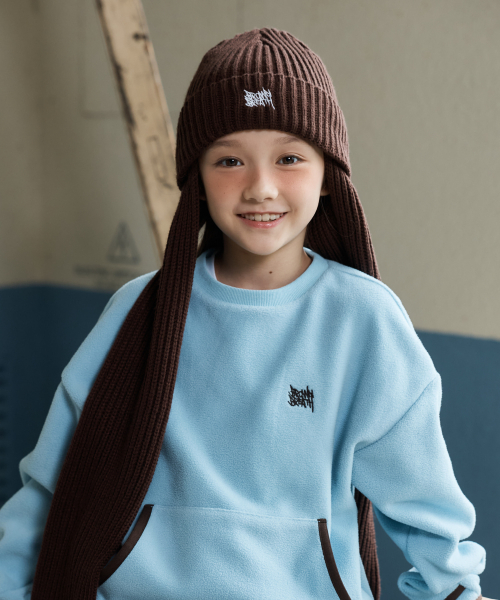 KIDS TAG MUFFLER BEANIE - BROWN