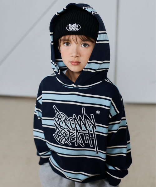 KIDS STRIPE HOODIE - NAVY