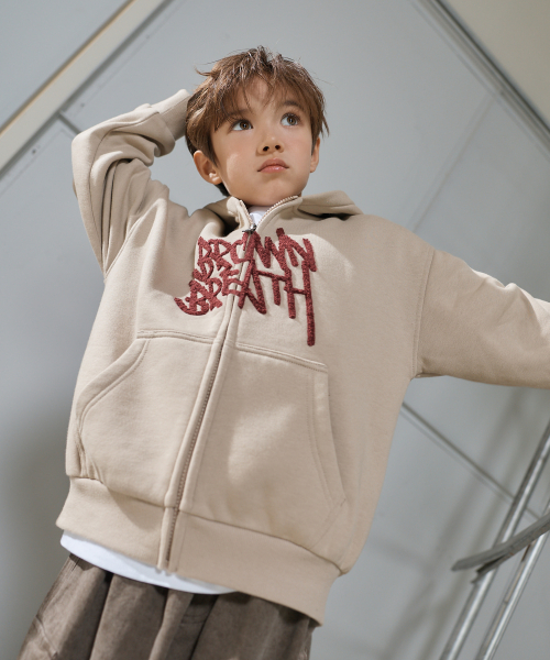 KIDS BRUSHED TAG HOOD ZIP UP(기모) - BEIGE
