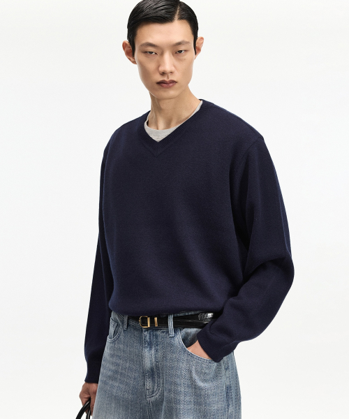 Cashmere Blended V-Neck Knit Top (Navy) TNSW6F114N2