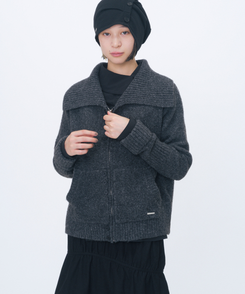 Unbalanced button knit cardigan CHARCOAL