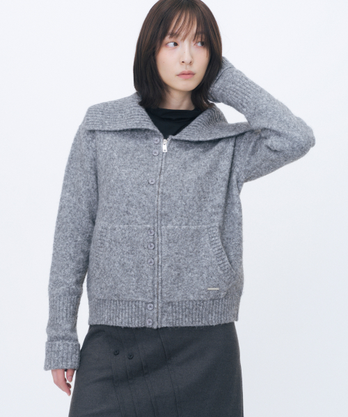 Unbalanced button knit cardigan GREY