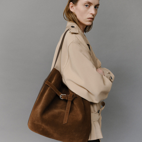 Mandu belted shoulder bag Suede Chestnut